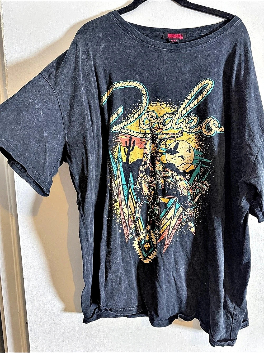 Rock & Roll Denim Rodeo Graphic Tee Black & Multi Size 2X - Picture 2 of 3